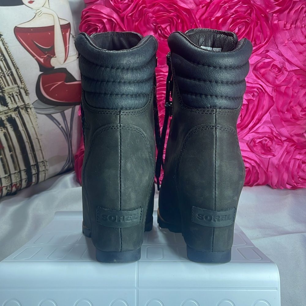 Sorel Conquest Waterproof Wedge BootsWomen's Leather Olive-Dark Grey Size 6 - Picture 8 of 15